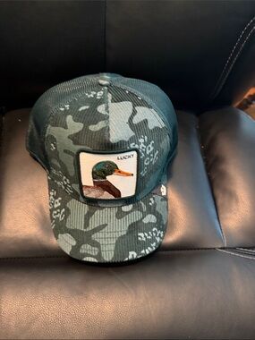 Green Camo lucky Duck Patch Trucker Hat